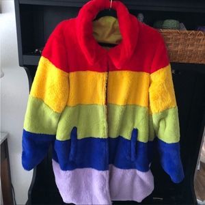 Asos daisy street curve rainbow faux fur coat